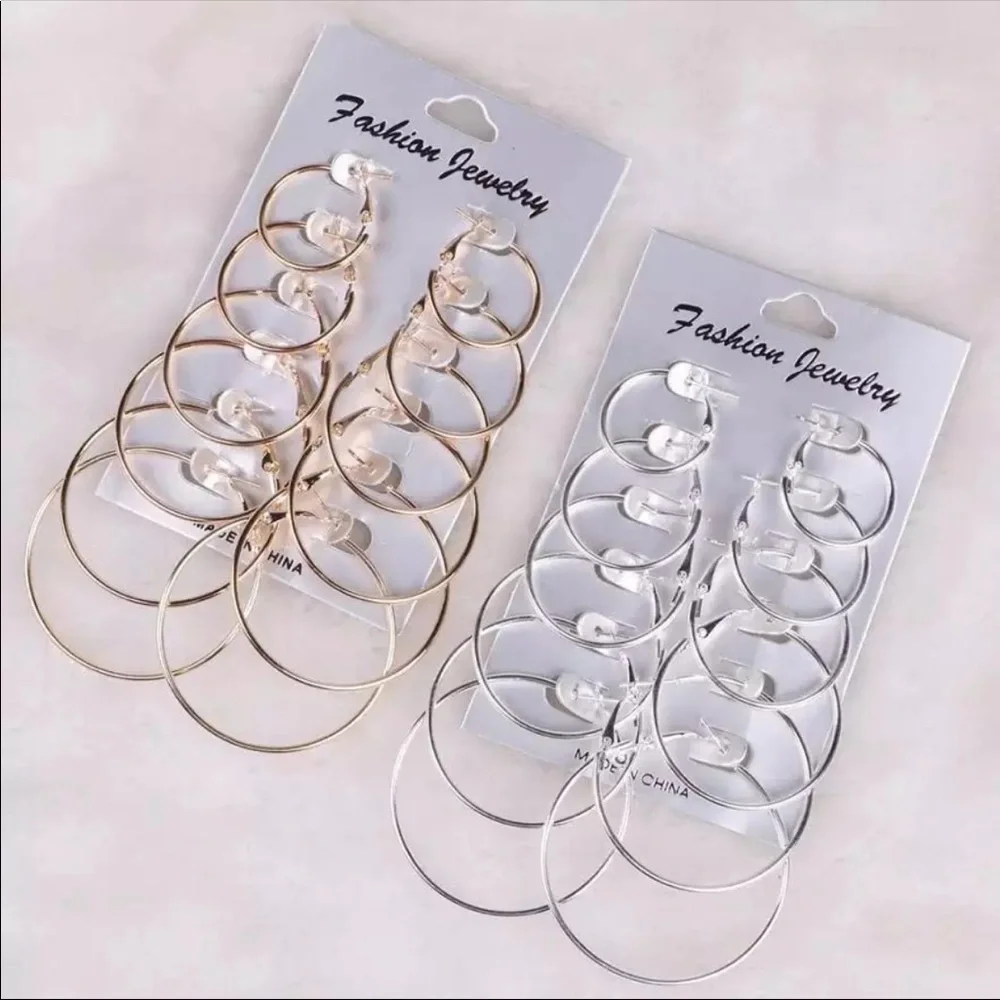 Silver-tone hoop earrings 6 pack